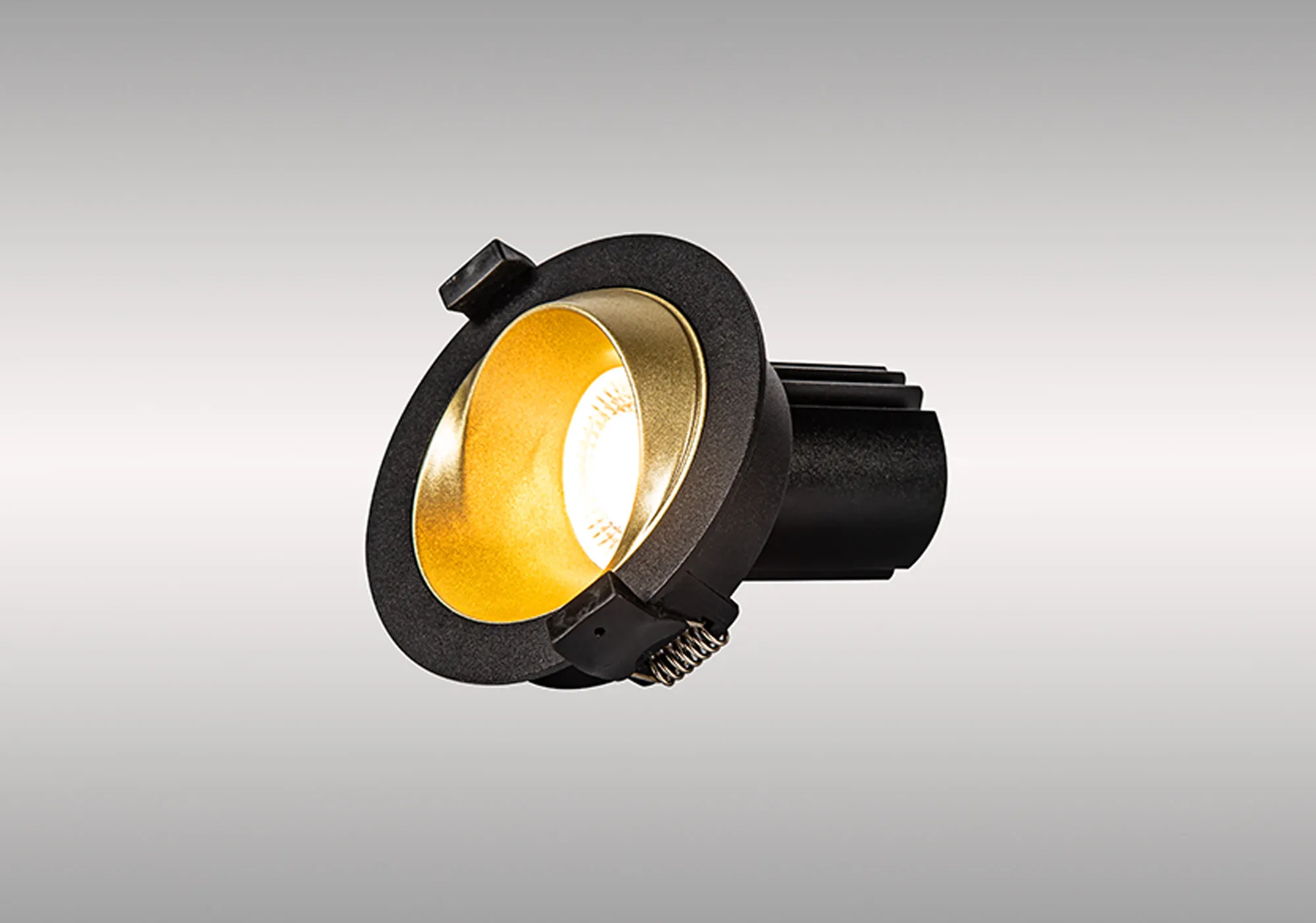 DM202478  Bonia 12 Powered by Tridonic 12W 1200lm 3000K 24° LED Engine,350mA Black/Gold 27° Angled Round Downlight , DRIVER NOT INC. 5yrs Warranty